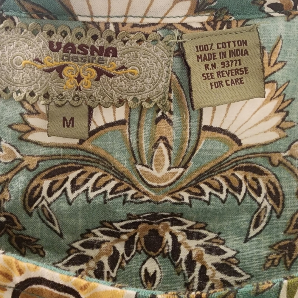 Vasna Desire Bohemian Green Patterned Dress, Size Medium, Cotton. - Picture 3 of 14
